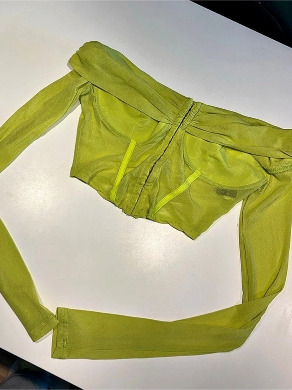 SHEIN Off Shoulder Ruched Mesh Top Green Size Small